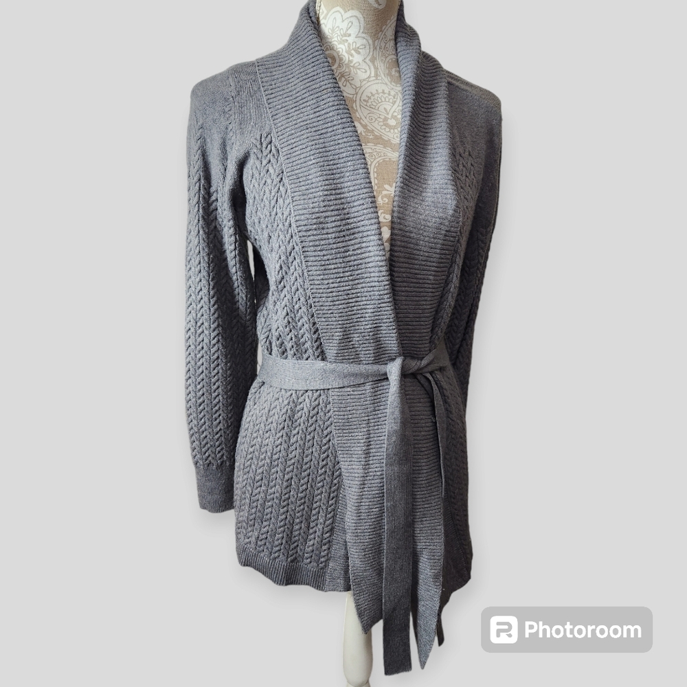 Chico's Soft Gray Cable Knit Cardigan size medium